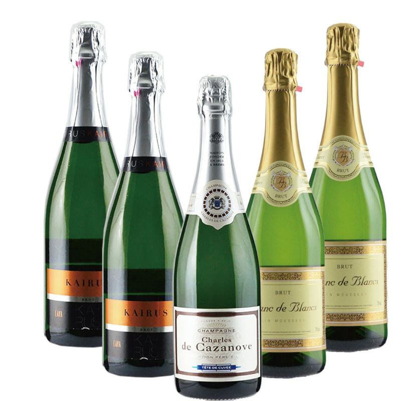 ANAビジネスクラスにも採用されたシャンパーニュ、「シャルル・ド・カザノーヴ」が入ったお買い得スパークリングワイン5本セット